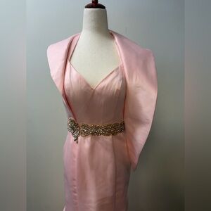 Rachel Allan Couture - Sz 0- Sleeveless Pink Satin with Embellished Waist